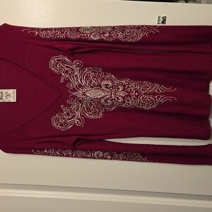 Women's Deep Purple Long Sleeve Sweater with Silver Accents